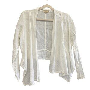 Ambra Women's Cardigan Top Sz S White Linen Sheer Open Front Long Sleeve Blouse